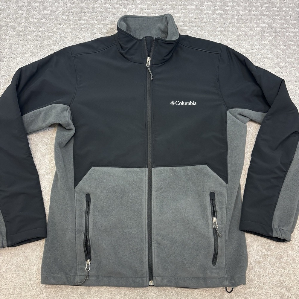 Columbia Jacket Mens XL Black Gray Full-Zip Lookout Trail Denali Polartec Fleece